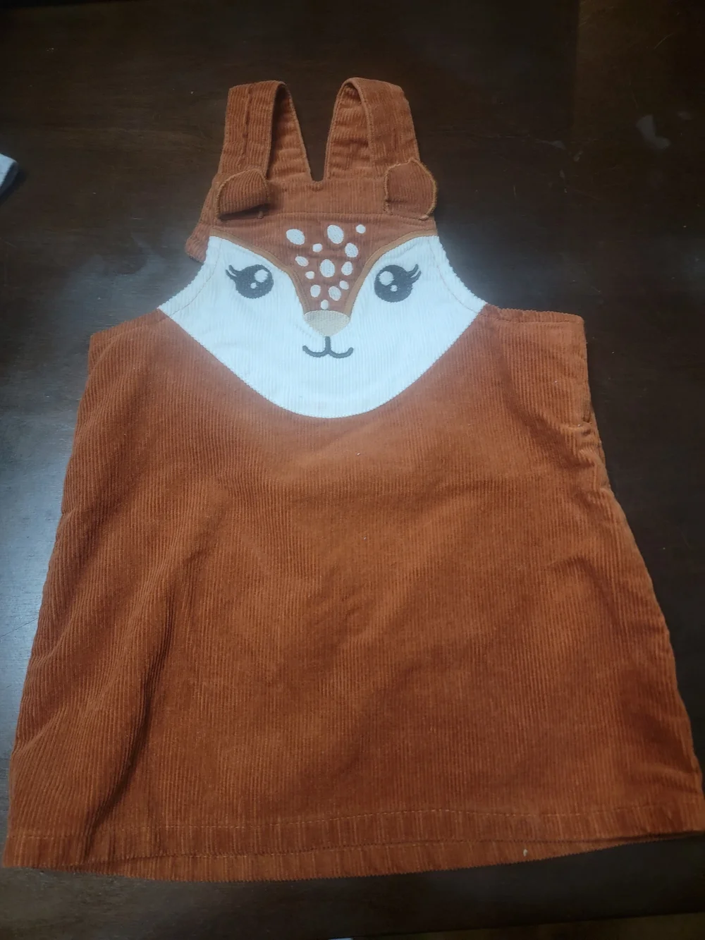 Brown Corduroy Deer Face Pinafore Dress